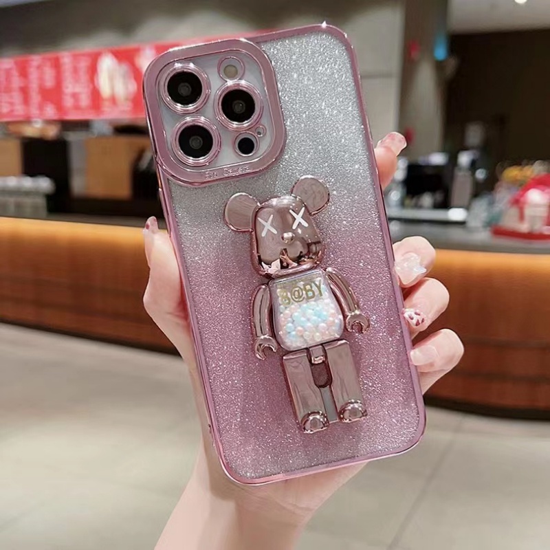 IPHONE Violent bear bracket plating shell Untuk Iphone14 13 12 11 Pro Max 14plus X XS XR Max Dengan Gradien flash Lensa Kamera Jatuh back cover