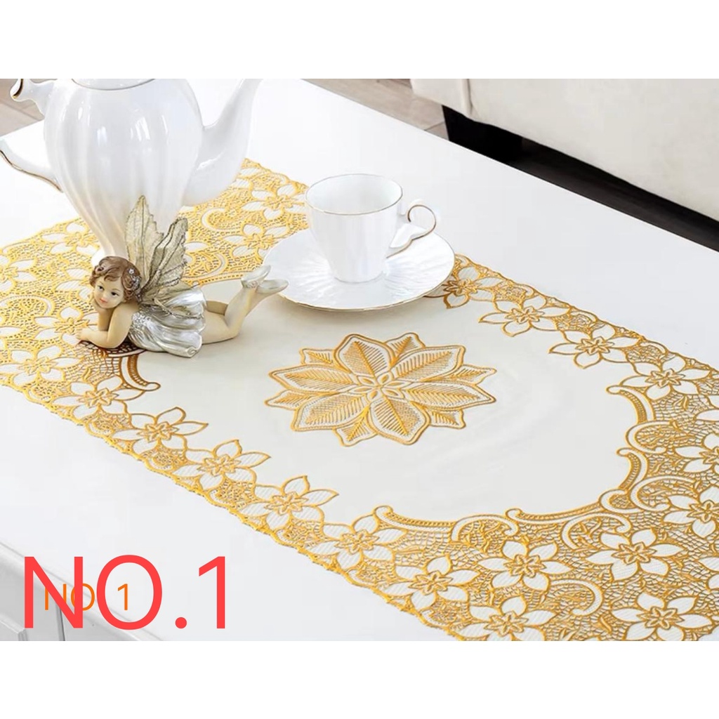 TAPLAK MEJA TAMU PVC GOLD. 40cmx80cm / 60X100CM MOTIF SOFA BAHAN PVC ANTI AIR