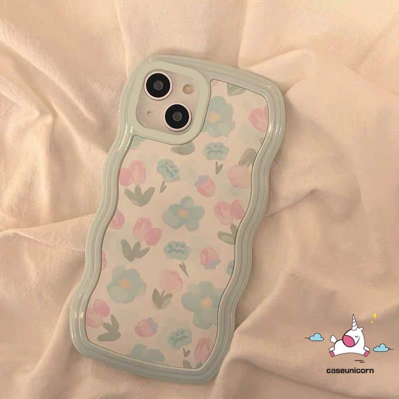 Casing Samsung A14 A50 A13 A04s A12 A03s A04 A32 A04E A53 A03 A50s A52 A22 A30s A23 A52s A21s A31 A20s A11 A02s A51 A33 A20 M22 Wave Edge Watercolor Fresh Bunga Biru Soft Case