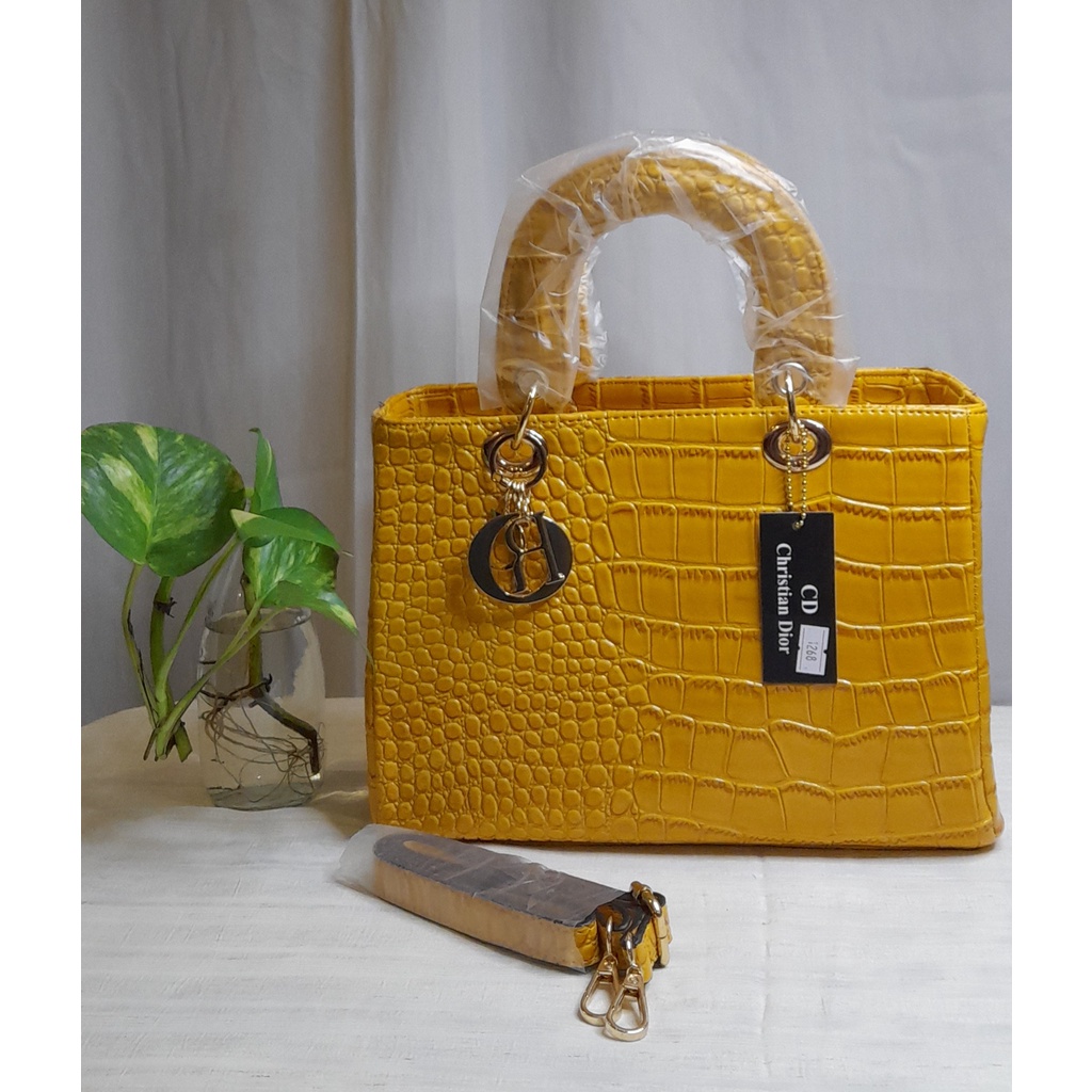 TAS FASHION WANITA BRANDED IMPORT DI*R CROCO KUNING GLOSSY