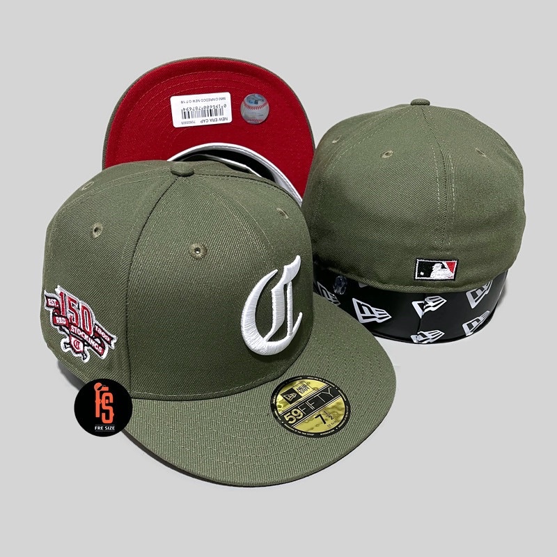 TOPI NEW ERA ORIGINAL 5950 150TH CINCINNATI RED STOCKINGS OLIVE UV RED