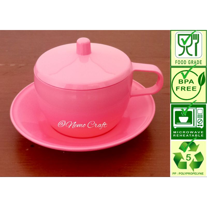1set cangkir + tutup + piring tatakan HoyaPlast