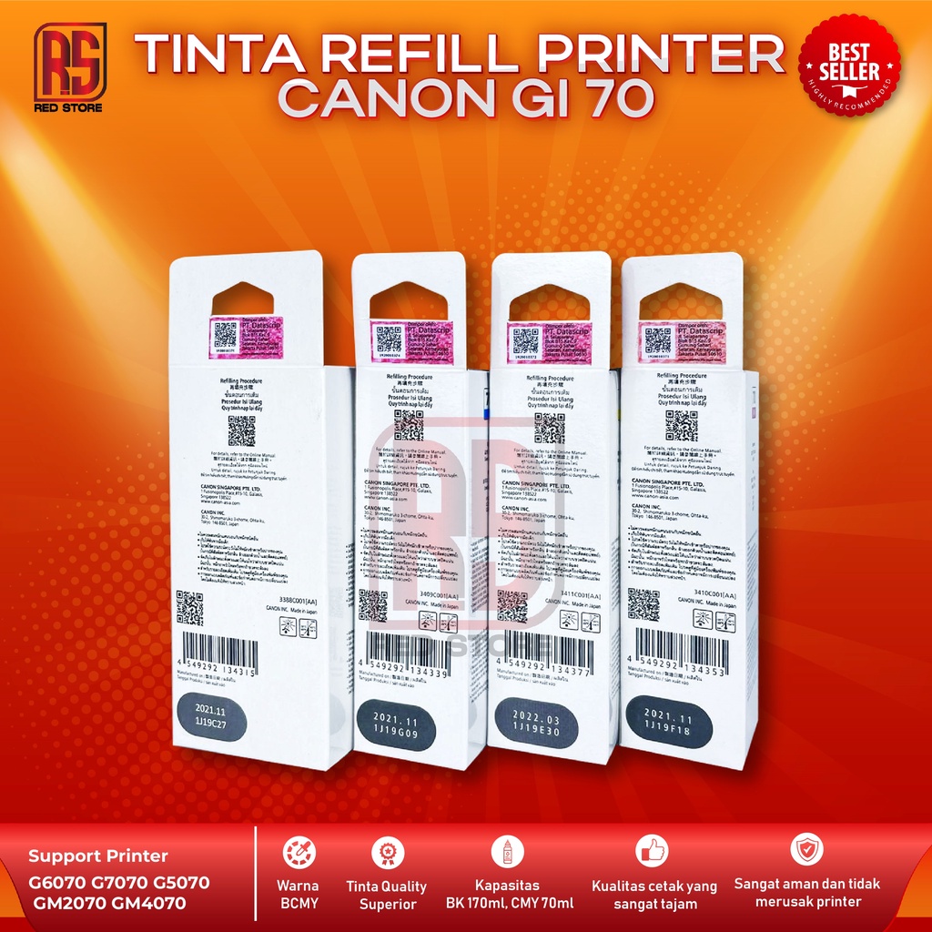 1 SET 4 PCS Tinta Canon Gi 70 For Printer G5070 G6070 G7070 GM2070 GM4070