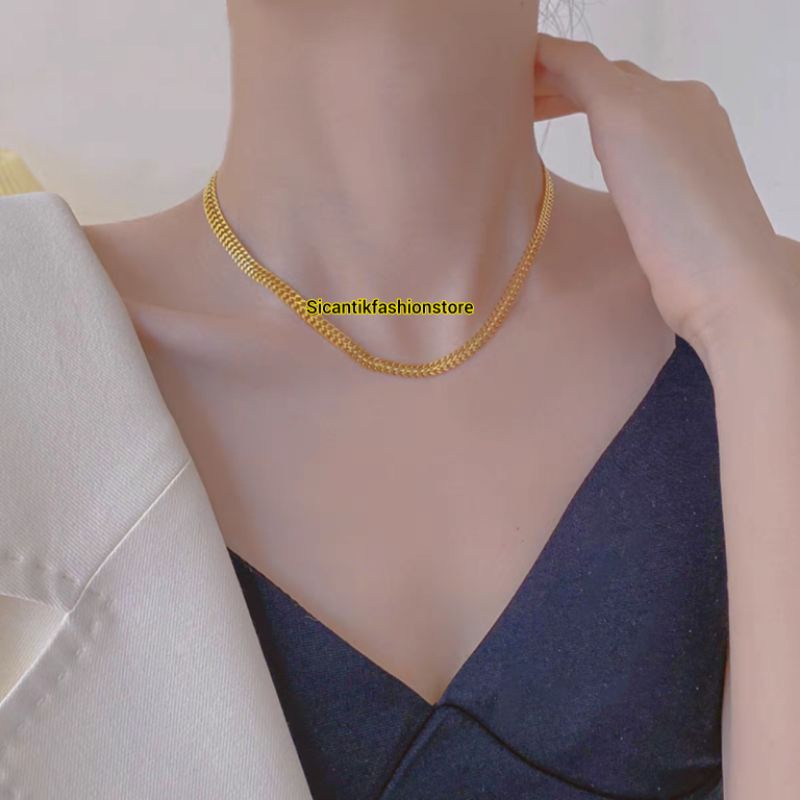 KALUNG TITANIUM WANITA SISIK NAGA VINTAGE TRENDING LAPIS EMAS 18K PERHIASAN KOREA KEKINIAN ANTI KARAT SELAMANYA KALUNG TITANIUM FASHION STYLE WANITA KOREA