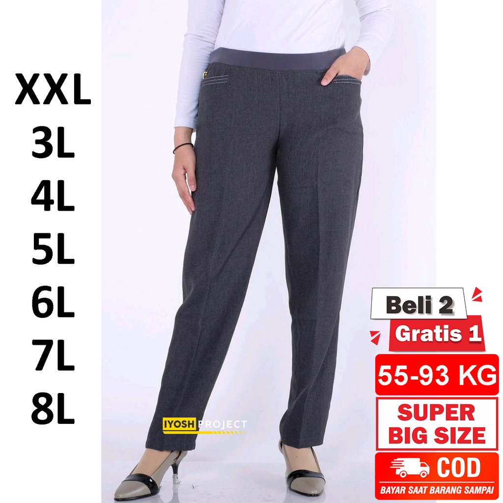 Celana Kerja Wanita Jumbo Slimfit – Bahan Semi Wool Premium, Pinggang Karet, Nyaman &amp; Elegan, Muat BB 40–95 Kg
