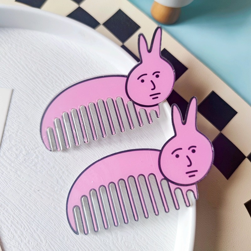 [Harga Grosir] Sikat Rambut Kelinci Patung Pasir Lucu/Sisir Rambut Kelinci Kartun Pink/Sikat Rambut Wanita Pria Tidak Kusut Lagi/Sisir Datar Tas Ekspresi Portabel/Alat Penata Rambut