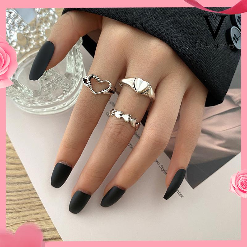 COD3pcs Cincin Model Terbuka Desain Gelombang Hati Warna Silver Gaya Vintage Untuk Wanita-FA