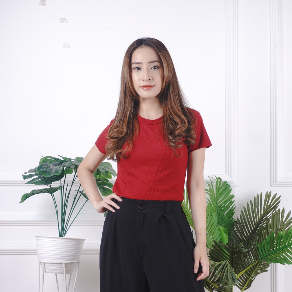 ZASKIYA - Basic Crop Top | Knit Rib Tebal Premium / Kaos Wanita Crop Tee / Inner Knit