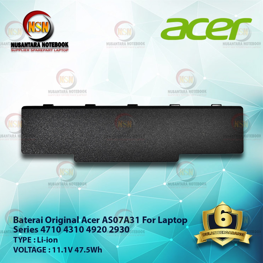 Baterai Original Acer AS07A31 For Laptop Series 4710 4310 4920 2930