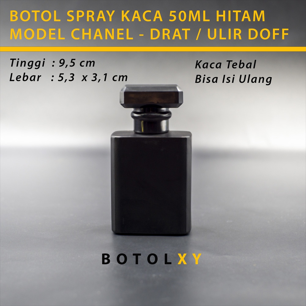 Botol Parfum 50ml Spray Kaca HITAM DOFF Kotak Tebal Isi Ulang - Chnel