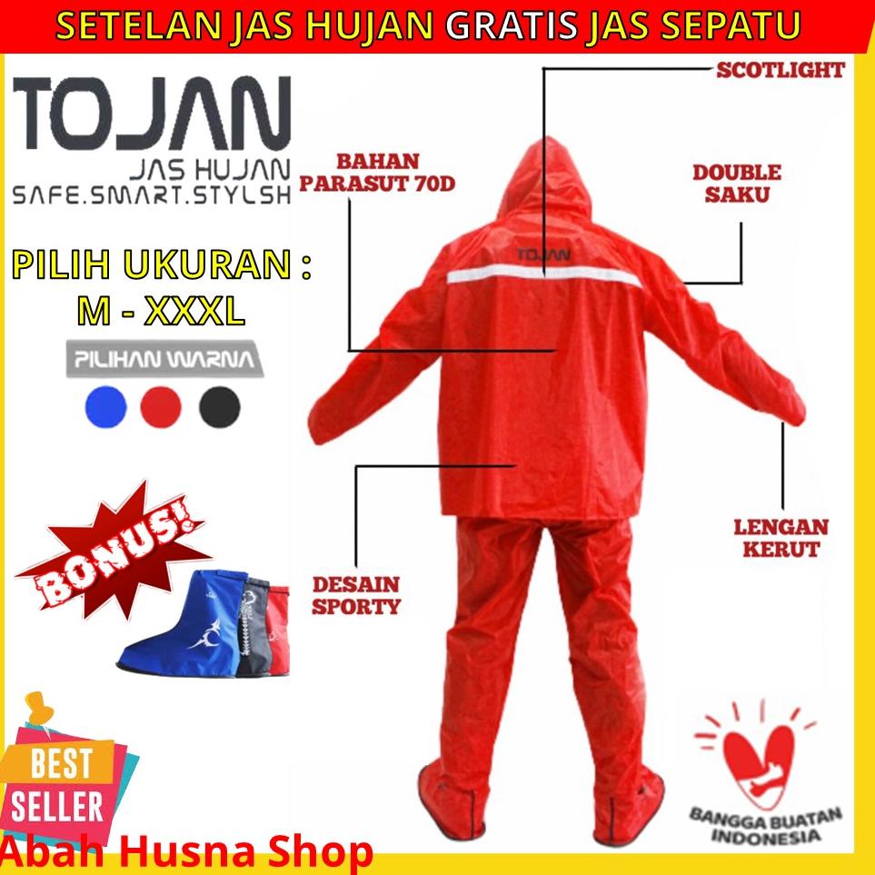 Setelan Jas Hujan Pria MANTEL Ujan Mantol RAIN COAT BONUS Jas SepatuTOJAN "MNA.10De22y"