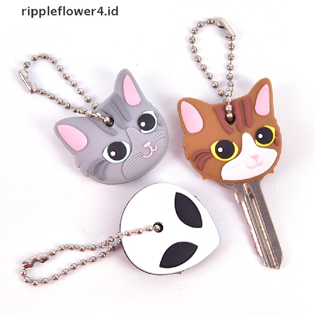 {rippleflower4.id} Lucu Lembut Silikon Animals Key Ring Cap Penutup Kepala Rantai Tali Telepon Gantungan Kunci~