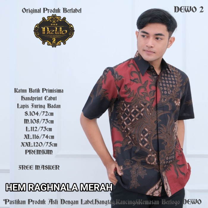 Raghnala Merah Kemeja Batik Pria Lengan Pendek Batik Pria
