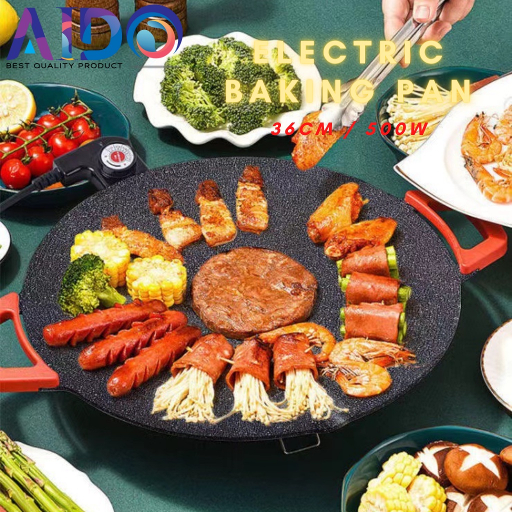 PANGGANGAN LISTRIK GRILL BBQ ELEKTRIK Alat pemanggang Listrik / Tempat pemanggang bulat BBQ Piring pemanggang diameter 36cm Alat Pemanggang / Piring Pemanggang Grill Pan Panggangan BBQ Panci Wajan Listrik 4836