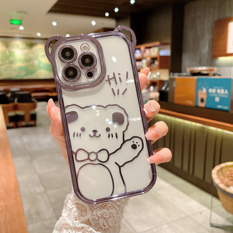 Cute Bear Design Electroplating Soft Silicone Bunny Case hp for iPhone 14 Plus Casing IPhone 11 12 13 14 Pro Max Women's Girls Gifts Bumper Shock Resistant Cover