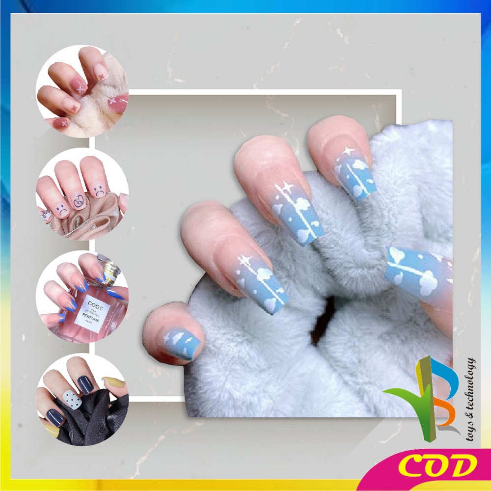 RB-K80 Kuku Palsu Motif Wanita Korea Perawatan Kuku Sticker Kuku Anti Air Hiasan Kuku Nail Art Kuku Palsu