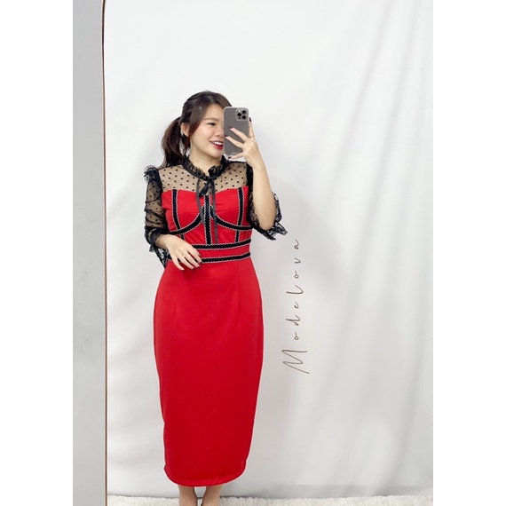 MDLV ~ 0988# Fleciana Bodycon Red Dress Premium Import