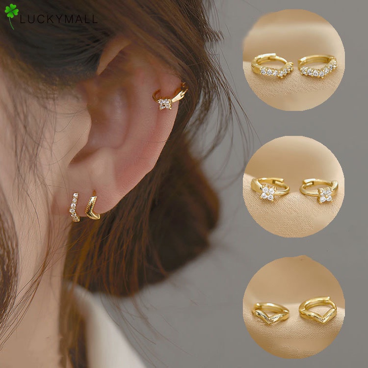 Anting Emas Kristal Mewah Untuk Wanita Elegan Hypoallergenic Hoop Earring Perhiasan Aksesoris