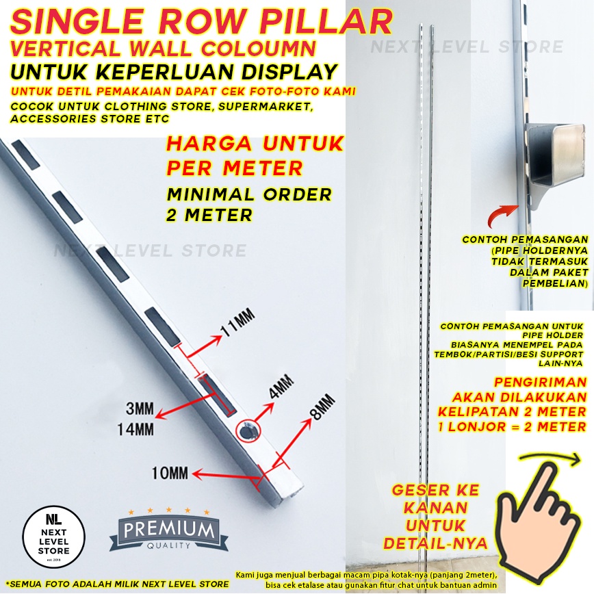 Pillar Single Row A - Display Hook Holder Cantolan - Harga Per Meter