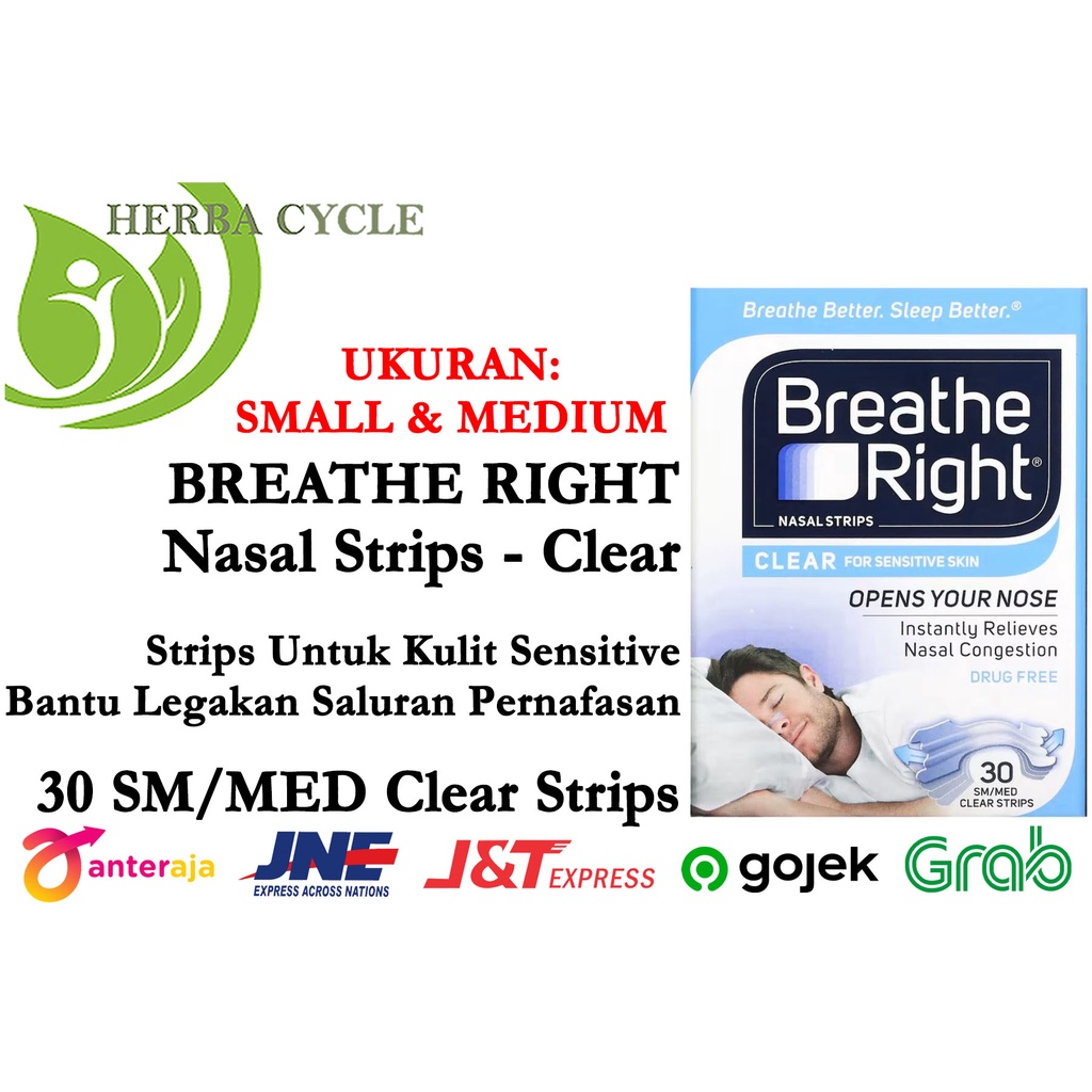 Breathe Right Clear Nasal Strips 30 S/M Strips Legakan Hidung Mampet Cegah Ngorok ORI USA