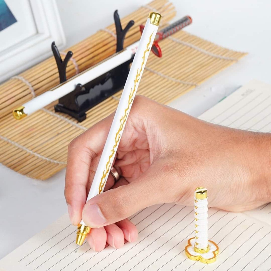 

Pulpen Zenitsu anime kimetsu no yaiba Sword Pen pena alat tulis viral demon slayer Stainless Steel panjang 20 cm bonus stand pajangan dan tinta