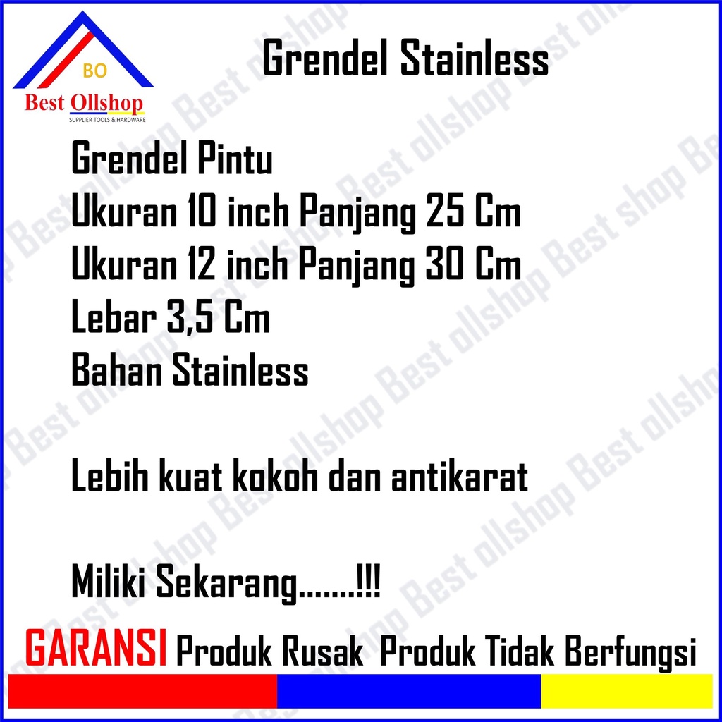 Grendel Pintu Rumah Stainless / Grendel Selot Jendela Stainlis / Slot Pintu / Slot Jendela Grendel Panjang 10 inch 12 inch