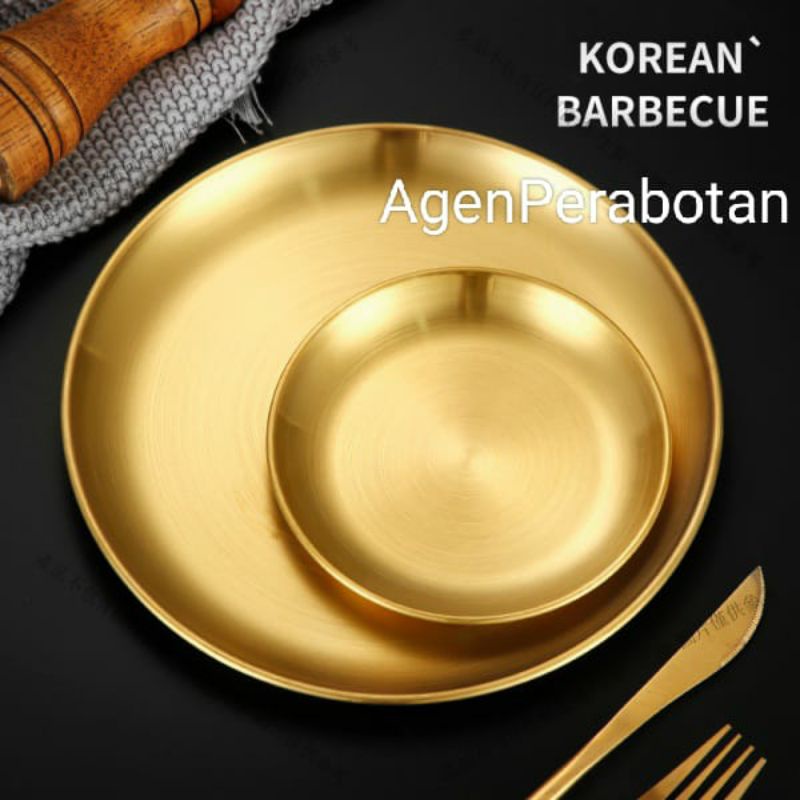 Piring Gold/Piring Gold Korea/Piring Makan Sultan/Piring Makan Mewah /Piring Gold Stainless Tebal