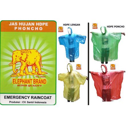 Jas hujan HDPE Plastik Lengan Panjang Elephant Brand Emergency Raincoat