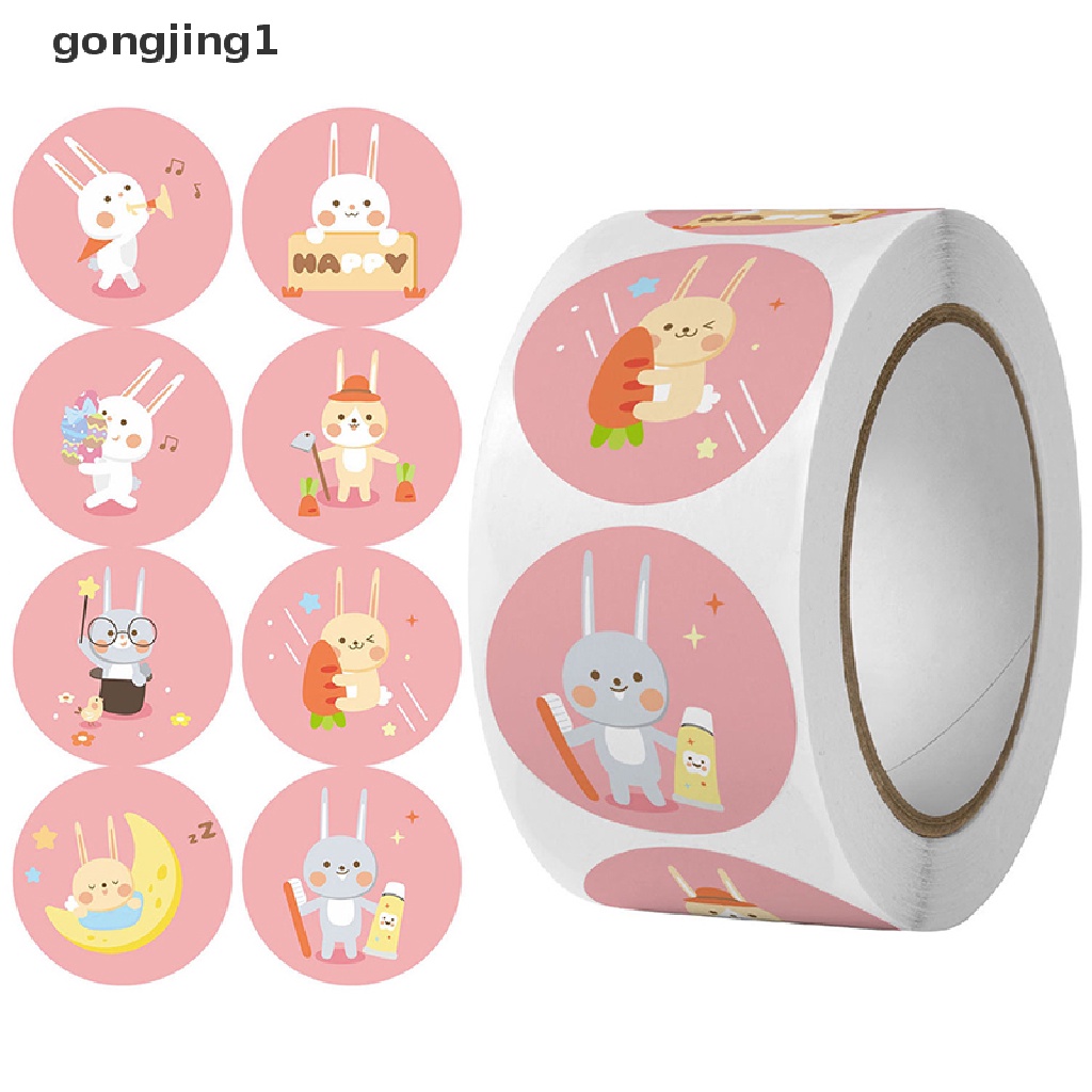 Ggg 500pcs /roll Rabbit Thank you Stiker Hadiah Dekor Segel Label Anak Reward Sticker ID