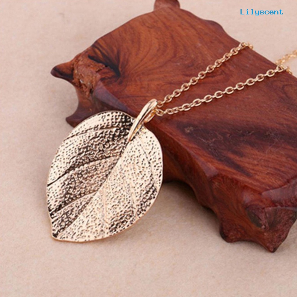 [LS]Chain Elegant Leaf Charm Anggun Tekstur Bening Hias Colorfast Kalung Tanaman Hidup Kekinian