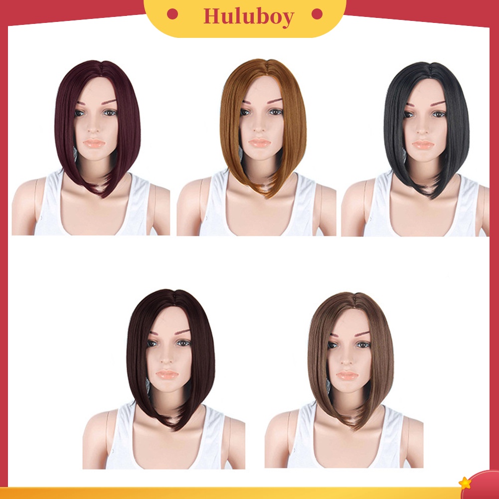 Wig Rambut Pendek Lurus Bahan Serat Suhu Tinggi Untuk Wanita