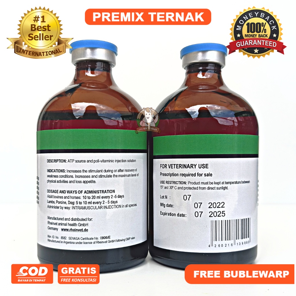 RHEINBIO 100 ML Injeksi ATP - Penguat Otot dan Penambah Stamina Hewan - Rheinvet Jerman