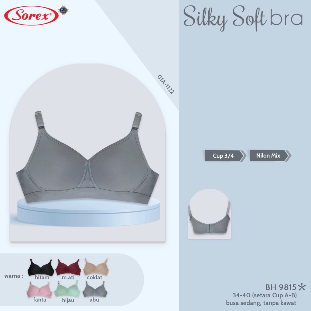 Bh Bra Sorex 9815 (Cup Sedang) Licin Silky Soft | Busa Tipis Tanpa Kawat | Basic |kx