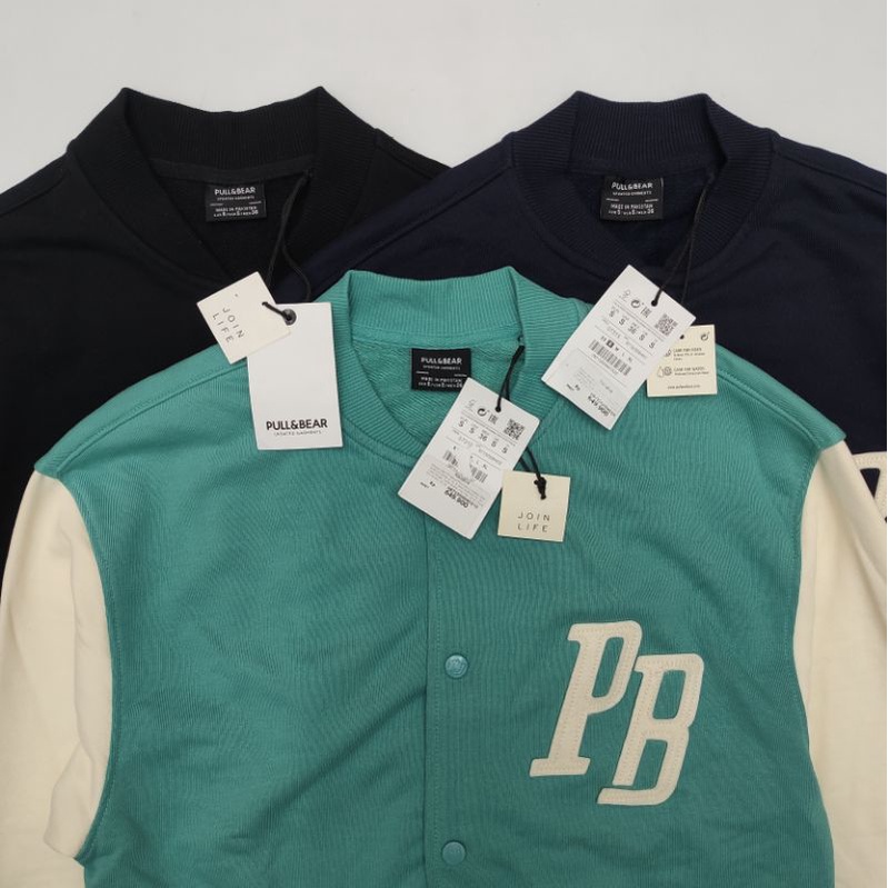 Jaket Bomber Pull&Bear Varsity Jacket Contrast Sleeve PnB New Original