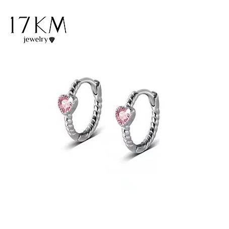 Anting Hoop Kristal Merah Muda Hati Sederhana Untuk Wanita Fashion Zirkon Twist Earring Aksesoris Perhiasan