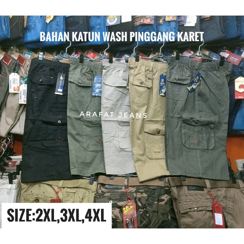 CELANA PENDEK PRIA IMPORT 7/8 PINGGANG KARET CARGO KANTONG SAMPING
