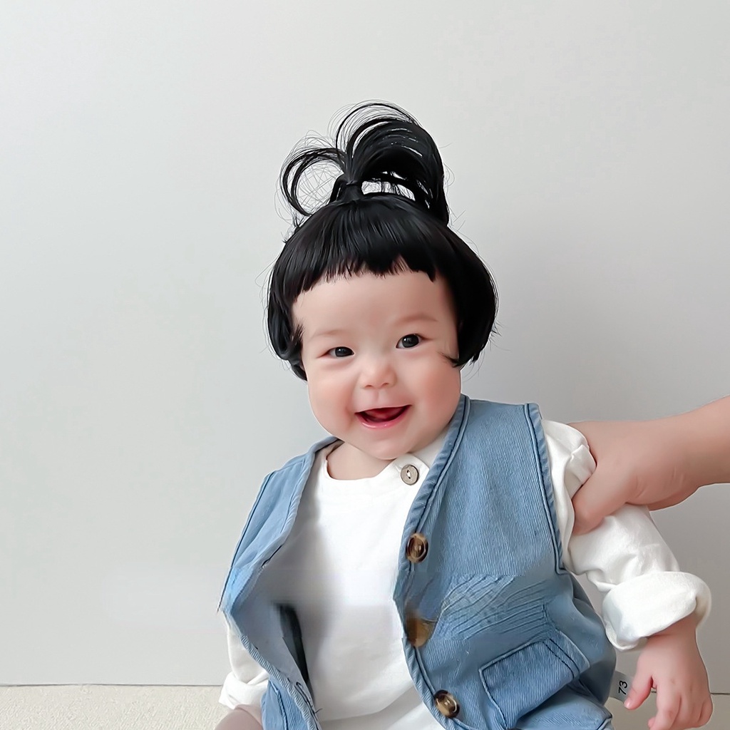 Versi Korea Aksesoris Rambut Foto Bayi Ratus Hari Fotografi Hiasan Kepala Bayi Anak Bayi Lucu Wig Set Anak Wig