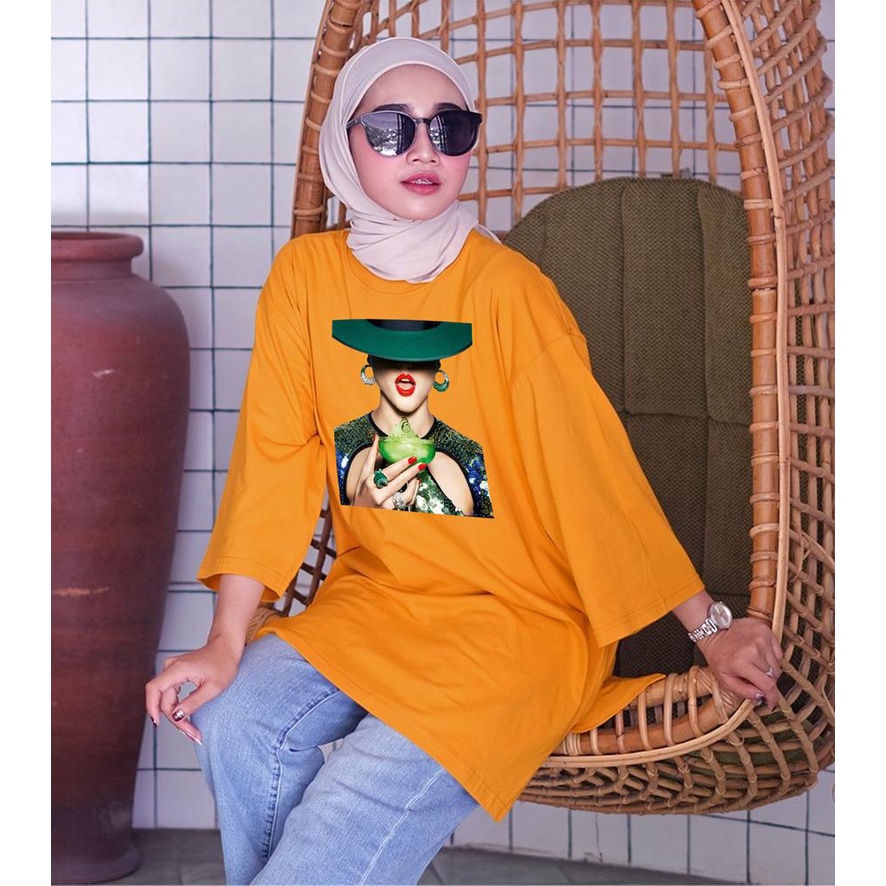 KAOS OVERSIZE TOP HIJAB WANITA BASIC DTF CEWEK GELAS / OVERSIZE SLIT BLOUSE GAMBAR DTF / DIGITAL PRINT