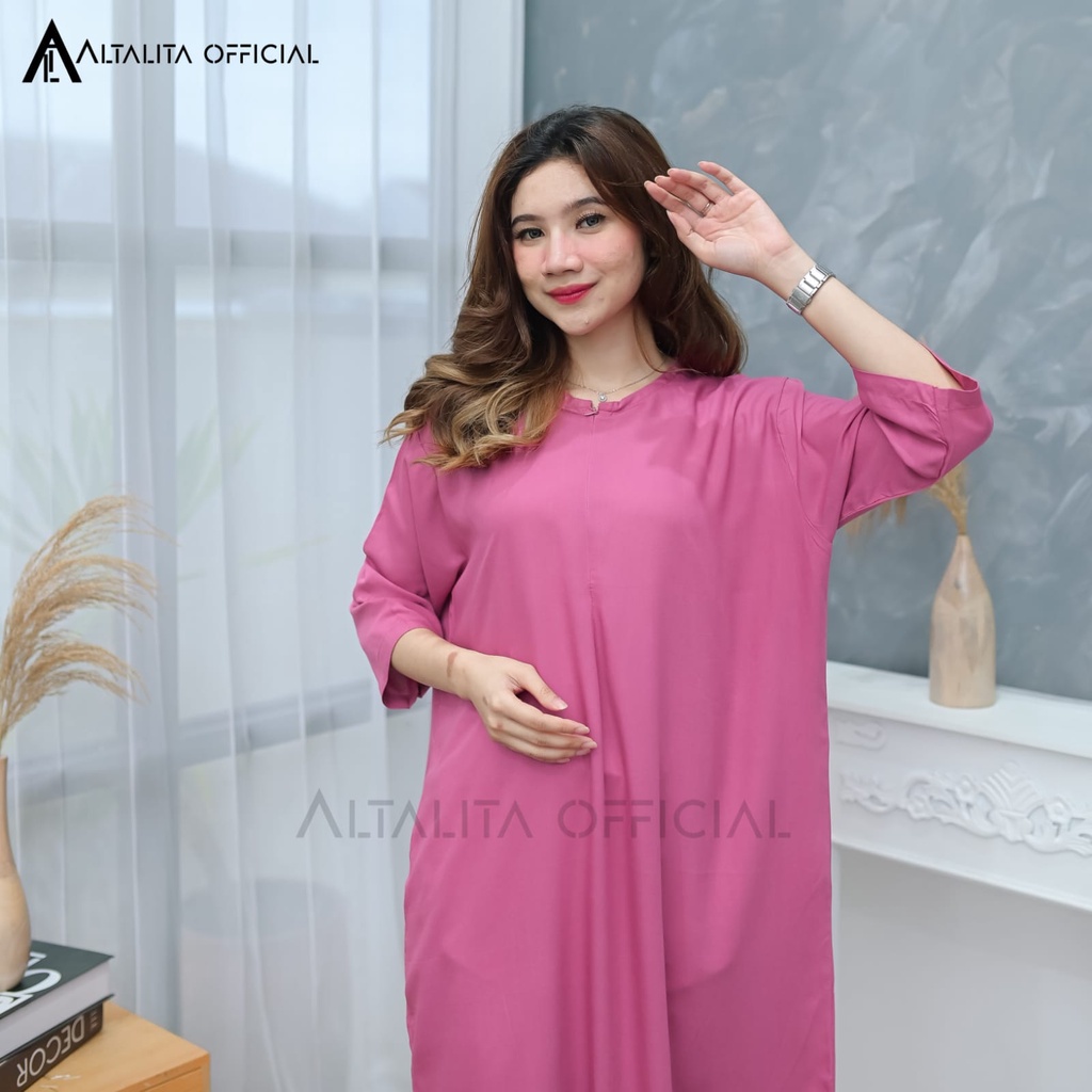 Altalita - Daster Polos Lengan Tangan 3/4 Panjang Semata Kaki Longdress Busui Daster Gamis Rayon Polos Jumbo LD 120 Homedress Rayon Polos Lengan Panjang Bahan Adem Halus Tebal Premium