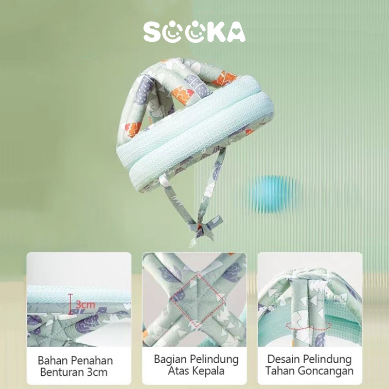 SOOKA Bantal pelindung kepala bayi Topi pelindung kepala bayi Helm Anti Jatuh Bantal Helm Belajar Jalan | Baby Head Safety Helmet Bahan Tebal 3 Cm Adjustable Untuk Bayi 5-24 Bulan SK-EBA1103