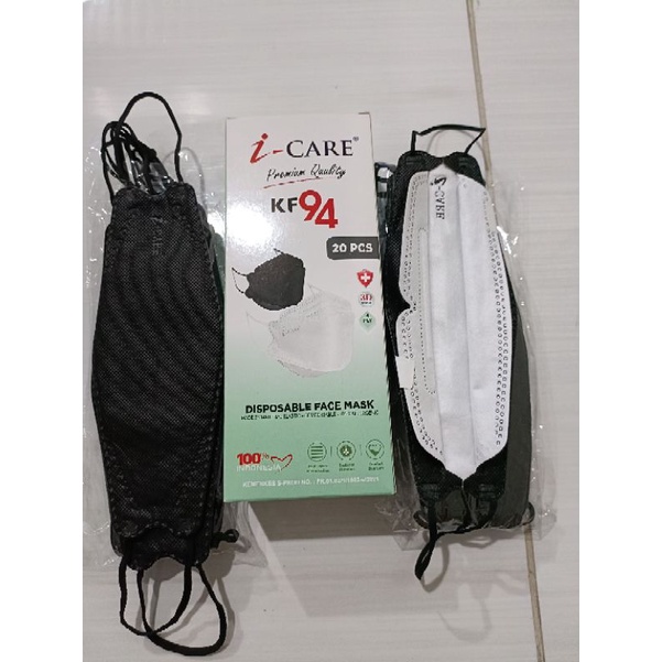 masker kf94 dewasa 5ply limited edition HITAM PUTIH EMBOSS ICARE bahan tebal( kf94 harga 20pc)