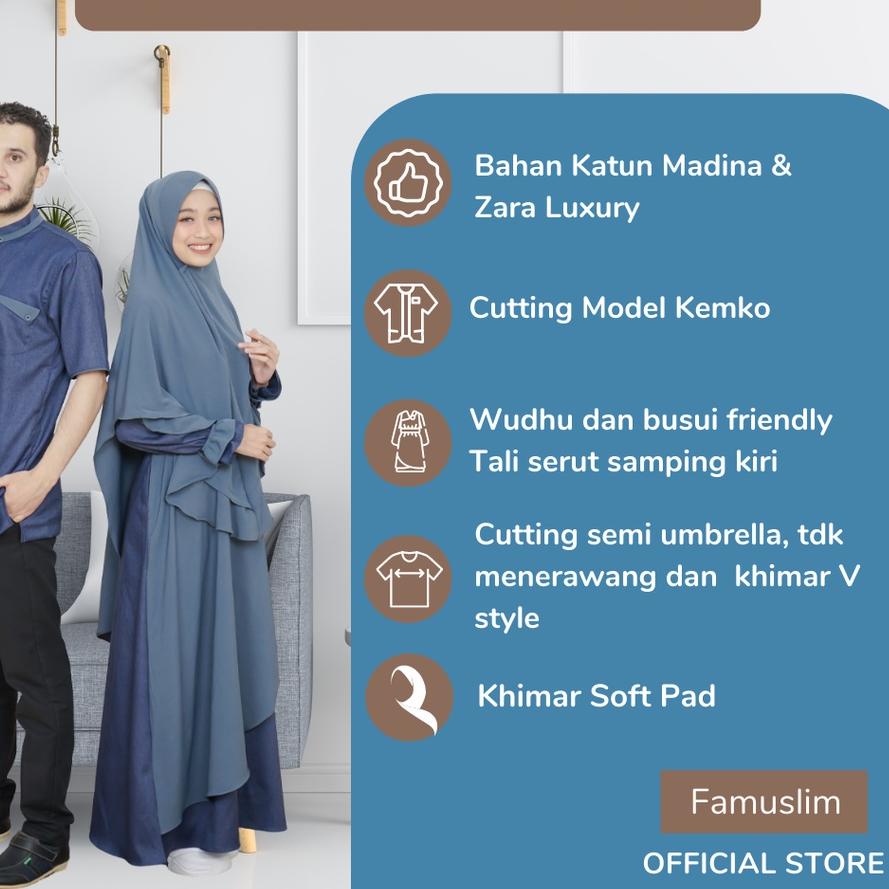 Baju Couple Keluarga Sarimbit Keluarga Muslim Baju Lebaran Koko Pria Dewasa Anak Warna Biru Blue Denim Bahan Katun