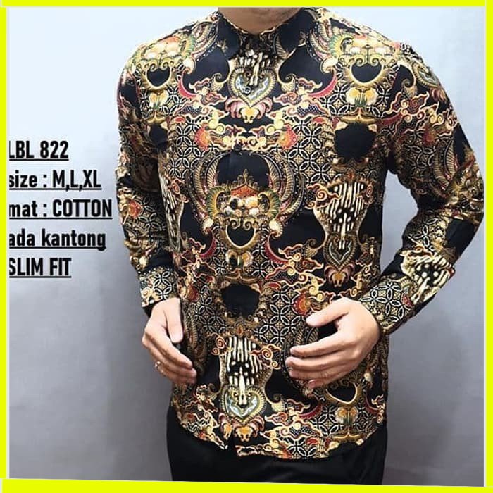 KEMEJA PRIA BATIK LENGAN PANJANG HEM BAHAN KATUN HALUS 40S LBL 822 MEWAH PREMIUM BAJU ELEGANT SIZE M L XL SKU MS JAKARTA