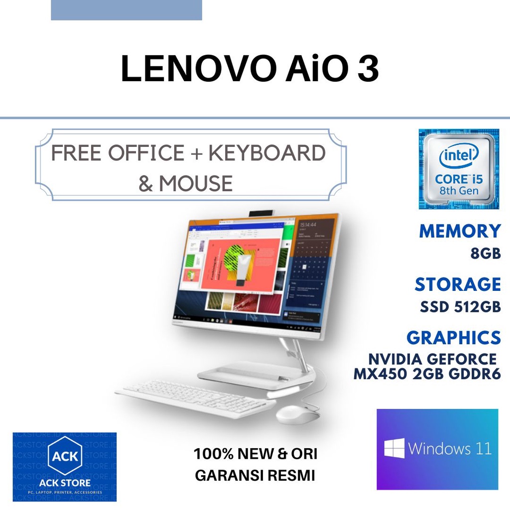 Lenovo AIO 3 UJID i5 8GB SSD 512GB MX450 2GB WIN11 OHS 23.8" FHD TOUCH