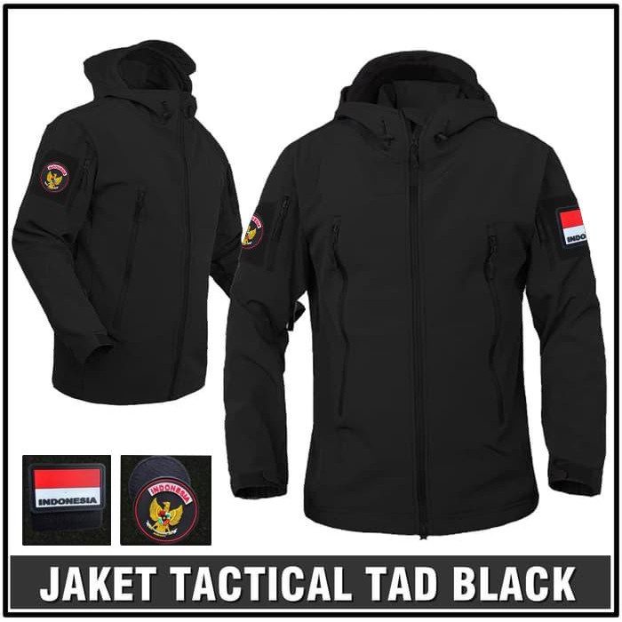 bee_nda - Jaket Pria TAD Hitam TNI Windbreaker Waterproof Free Logo+Bendera