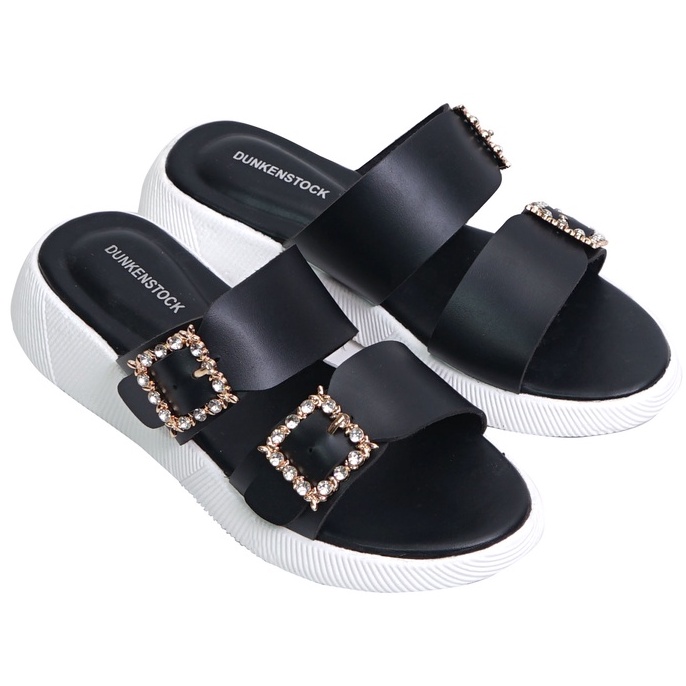 LAPEPA YUK - Dunkenstock JOA Sandal Wanita Tinggi 3cm Size 36 - 40 Selop Tidak Licin Sendal Beleza Wedges Slop Birken Dunkenstok Rumah Belezza 37 38 39 Warna ALL Black Bellezza Kekinian Premium Terbaru Shoes Ori Original Mall Official Store