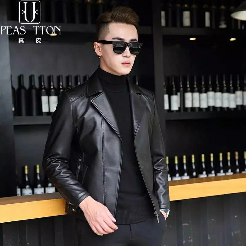 Jaket Pria Kulit Sintetis Viena Kerah Blezer Kemeja Faux Synthetic Leather Outfit Kekinian Fashion C