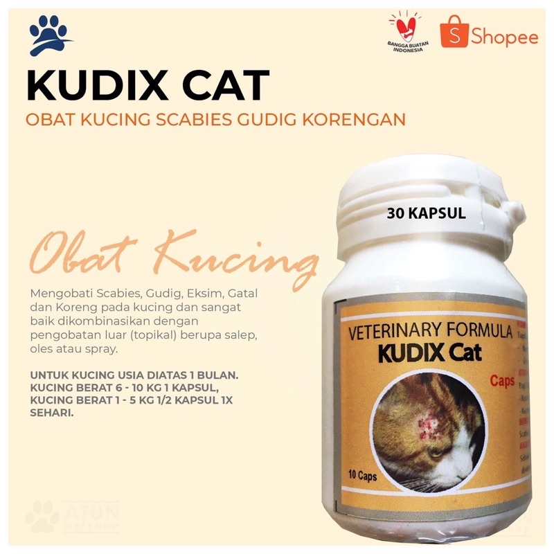 KUDIX CAT 10 Kapsul Obat Scabies Gudig Korengan Pada Kucing