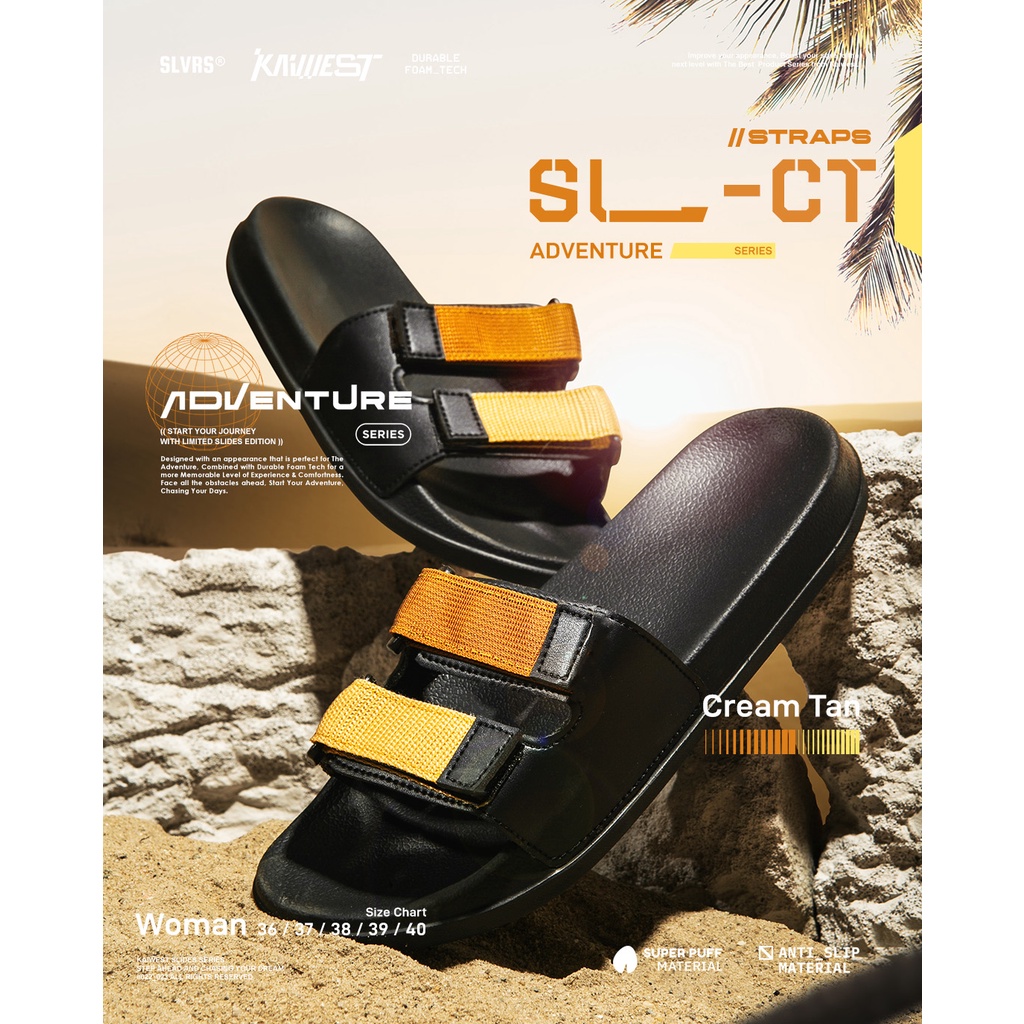 Thesilversky Straps SL-CT Adventure Cream x Tan Slides Sandal Slip On Premium