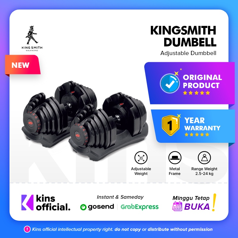 KS Adjustable Dumbbell Alat Fitness Barbel Dumbel 24 kg Alt Kingsmith